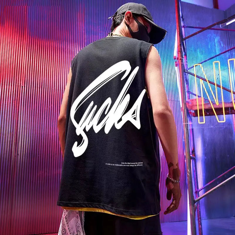 New Summer Men's Tank Tops Fashion Print Round Collar Sleeveless Vest Men Casual Men Clothing Fitness Loose Workout Tank Tops